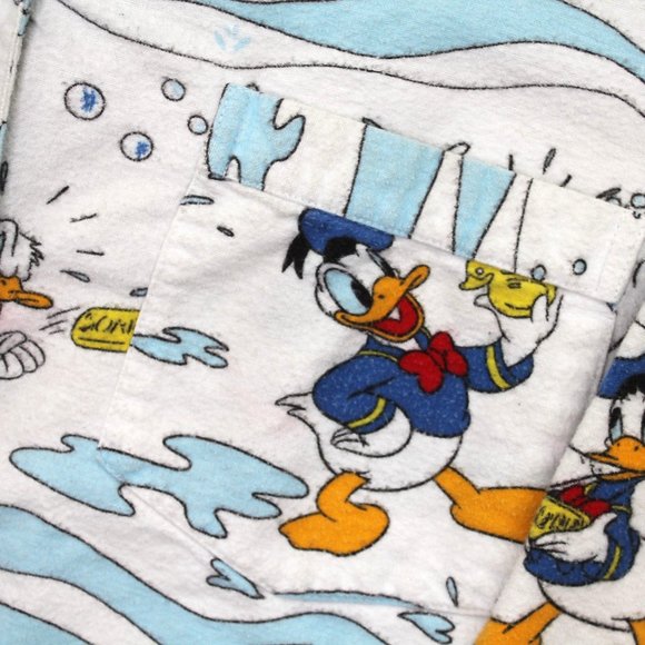 Vintage Disney Mickey Mouse Donald Duck Button Front Long Sleeve Pajama Shirt S - Picture 3 of 4